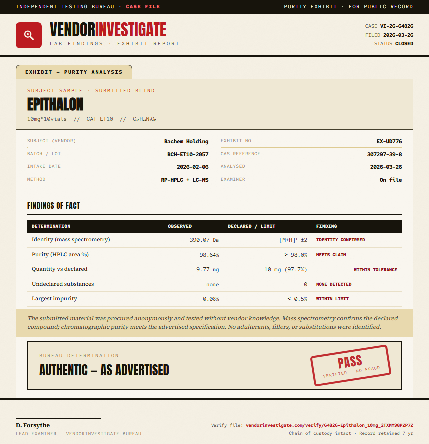 Epithalon Purity (HPLC) report by VendorInvestigate