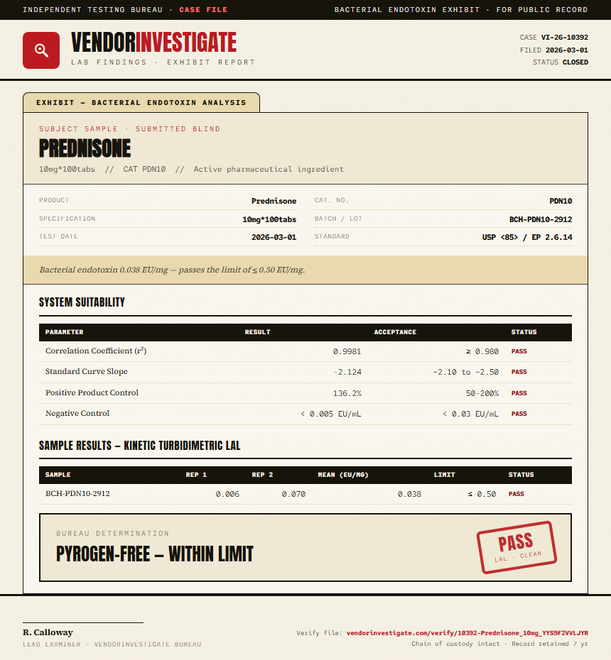 Prednisone Endotoxin report by VendorInvestigate